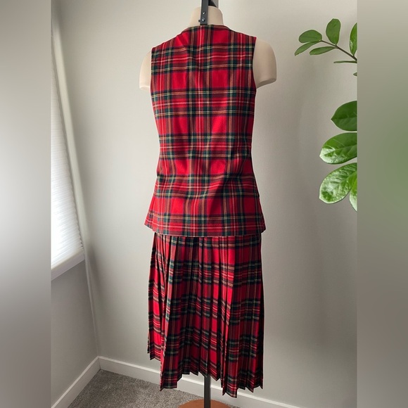 70s Vintage Scottish 100% Wool Plaid Red Kilt Vest Set The Tartan Gift Shops - Picture 12 of 13